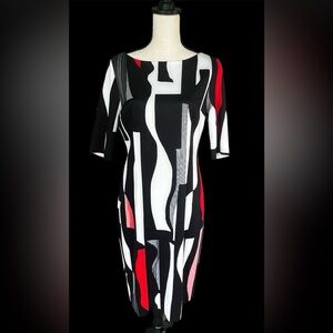 NWT Rickie Freeman for Teri Jon Elbow-Sleeve Geometric Scuba Dress SIZE 10
